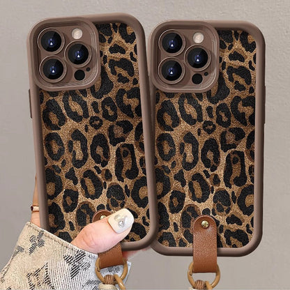 Leopard Print iPhone Case with Lanyard