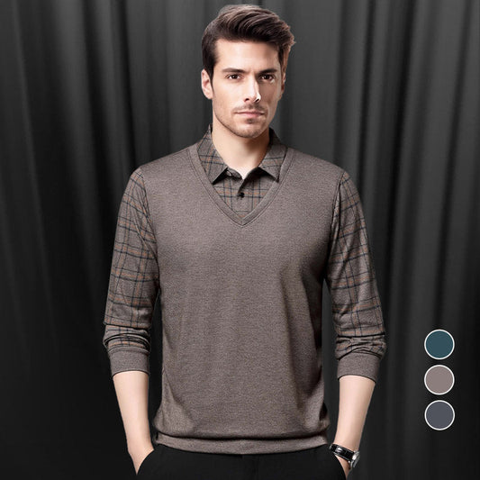 Men's Faux Two-Piece Long Sleeve Top👔