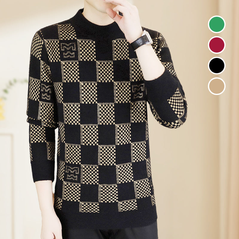 🎁Christmas sale🎅Men‘s Plaid Printed Half High Neck Thickened Pullover Sweater