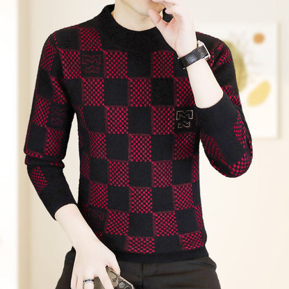 🎁Christmas sale🎅Men‘s Plaid Printed Half High Neck Thickened Pullover Sweater