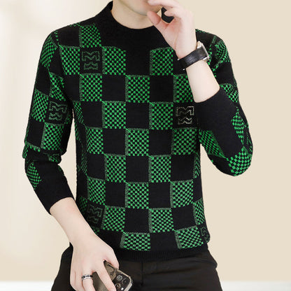 🎁Christmas sale🎅Men‘s Plaid Printed Half High Neck Thickened Pullover Sweater