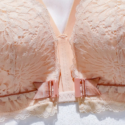 Women's Front-Clasp Lace Bra with Lift and Anti-Sagging Design