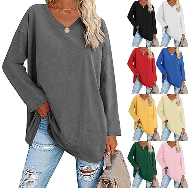 💋Women's Loose Long Sleeve Fashion V-neck Top