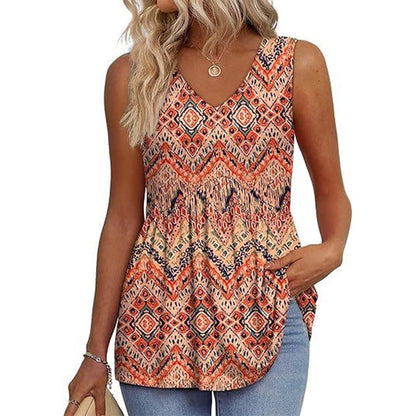 💜Women's Print Flowy Sleeveless V Neck Peplum Tank Tops