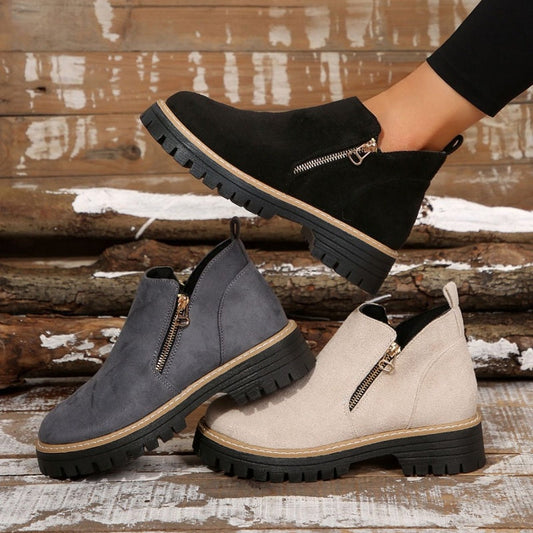 ✨Women's Round-Toe Ankle Boots with Side Zipper