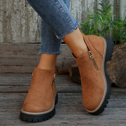 ✨Women's Round-Toe Ankle Boots with Side Zipper