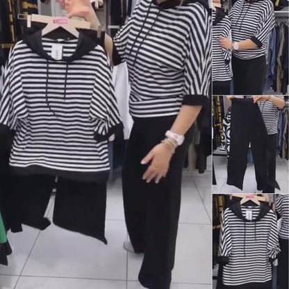 Women's Striped Top & Solid Pants Set