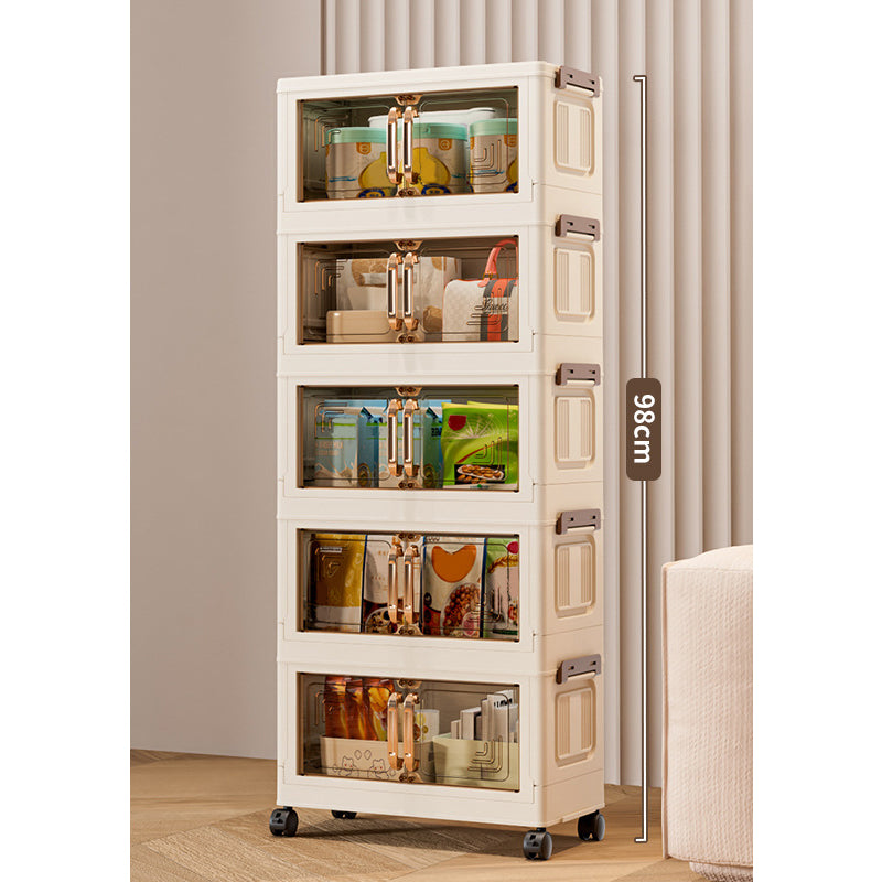 Foldable Storage Box With Lid, 1-5 layers of holders with wheels for kitchen, bedroom, bathroom, warehouse, kitchen, home storage, stackable organizer🗄️