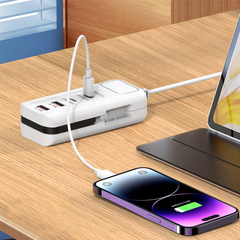 ⚡ Multi-Function Fast Charger 2PD + 2USB! 🔌📱 66W, Built-in Type-C Cable, Safely Charges 4 Devices Simultaneously