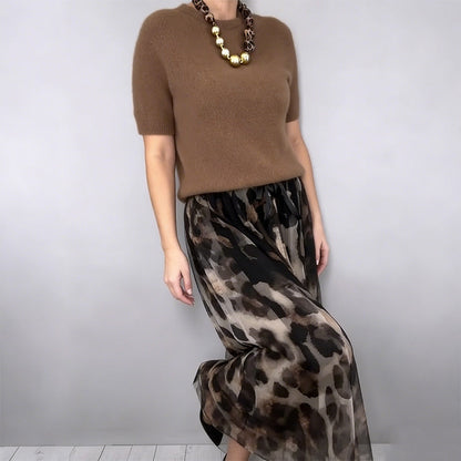 🔥Women's Two-Piece Sweater & Leopard Flowy Skirt Set