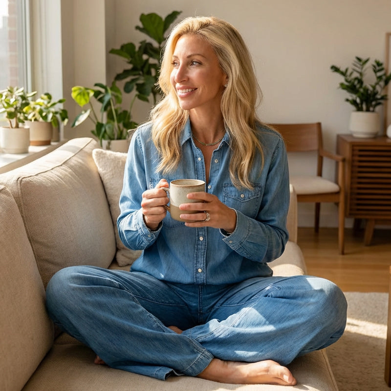 Women’s Faux Denim Pajama 2-Piece Set