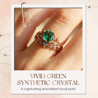 ✨💖Green Synthetic Crystal Ring with Intricate Leaf💍
