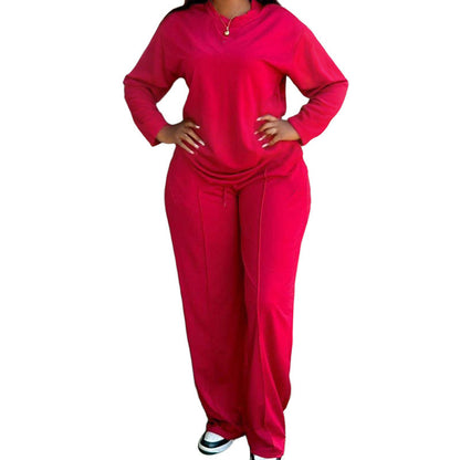 Women's Long Sleeve Top & Wide-Leg Pants 2-Piece Set