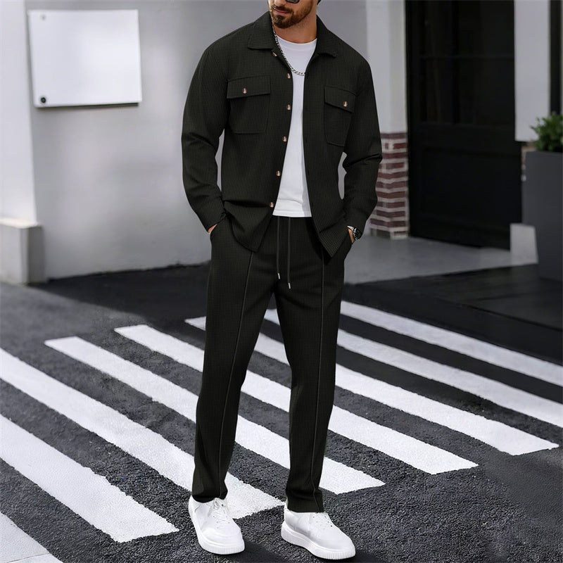 Men's Waffle Button-Down Jacket & Pants Set