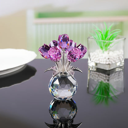 Everlasting Crystal Rose Flower Figurine in Vase