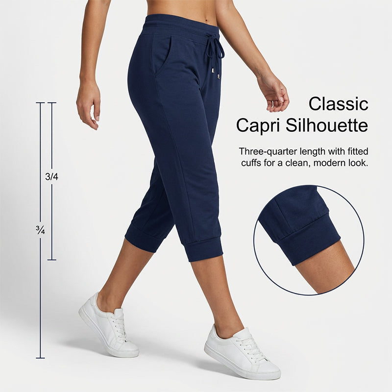 Drawstring Waist Cropped Sweatpants – Soft Polyester, Capri-Length & Side Pockets