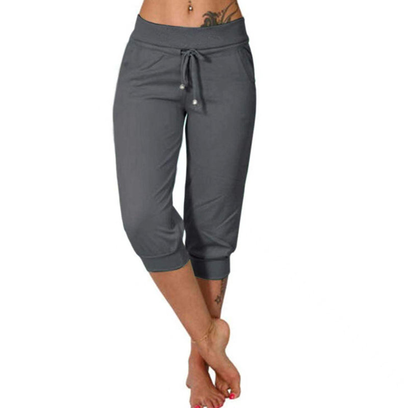 Drawstring Waist Cropped Sweatpants – Soft Polyester, Capri-Length & Side Pockets