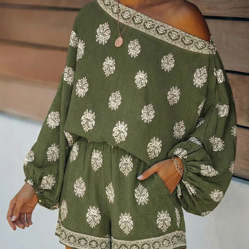 🔥 Bohemian Off-Shoulder Printed Jumpsuit Set