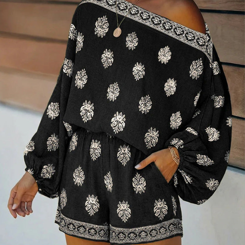 🔥 Bohemian Off-Shoulder Printed Jumpsuit Set