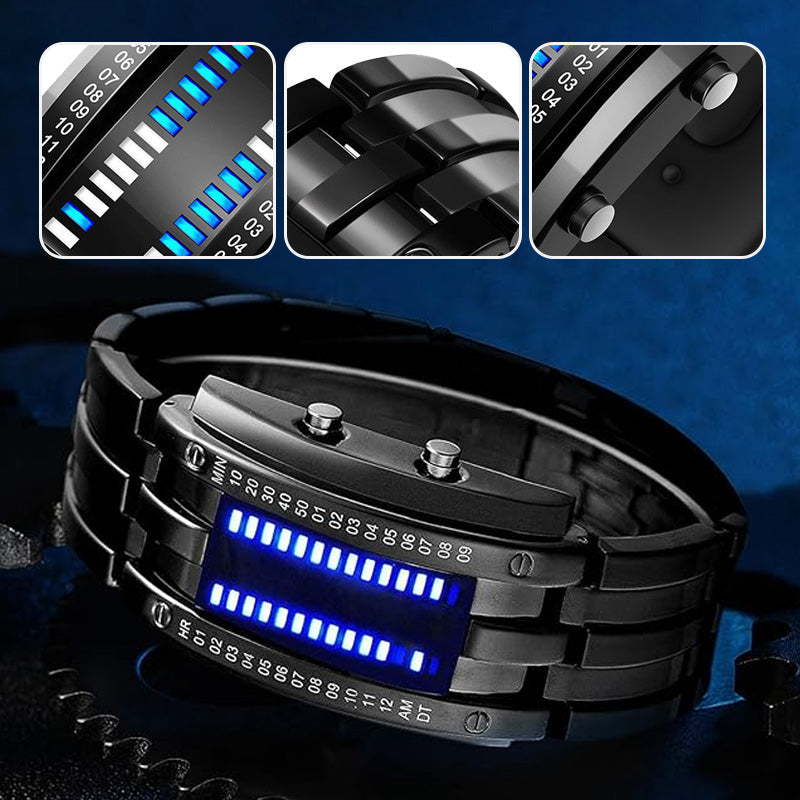 ⌚ Men's Binary LED Watch – Stainless Steel, Blue Light, Sporty, Water-Resistant, Modern ⚡