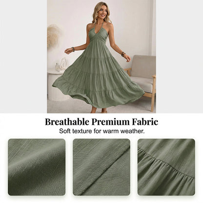 💛Women's Halter Neck Backless Tiered Maxi Dress🌊