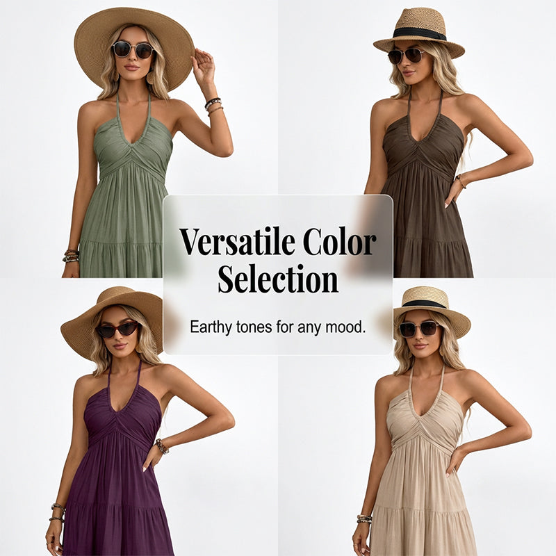 💛Women's Halter Neck Backless Tiered Maxi Dress🌊
