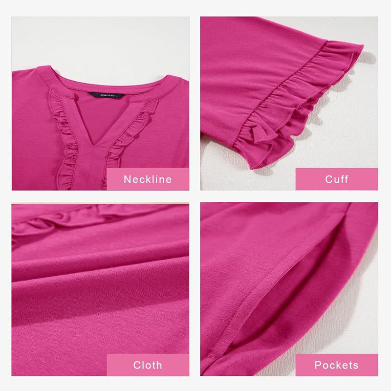 Women's Ruffle Trim V-Neck Tiered Dress