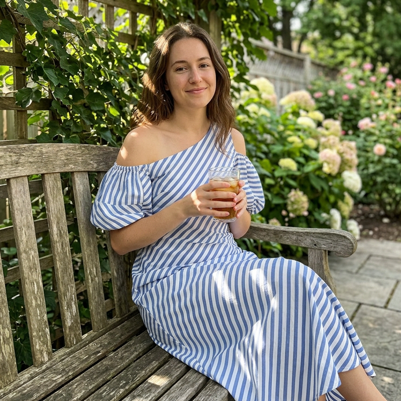 👗  Women's Striped Off Shoulder Dress – Elegant, Flowy, Summer Chic 🌊