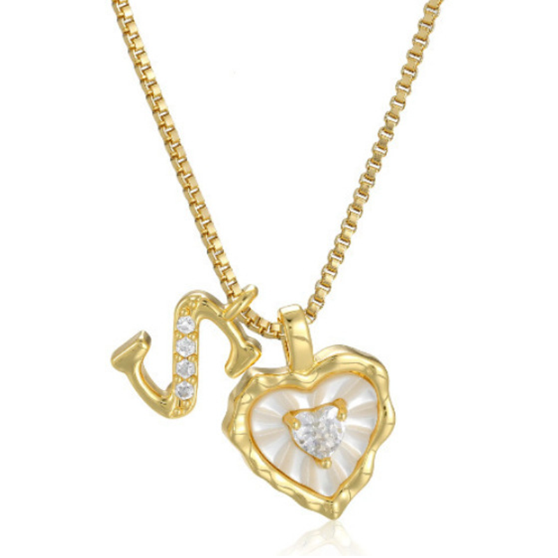 Heart Shaped Letters Micro Pave Chain Necklace – Initial Pendant, Titanium Steel, Adjustable ✨
