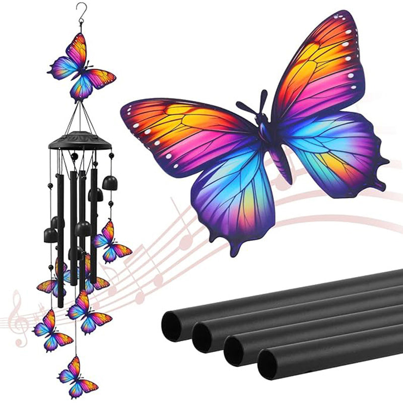 🎵💥 Vintage Metal Wind Chimes | Elegant Black Aluminium Garden Decor with Bird & Butterfly Accents for Patio & Porch