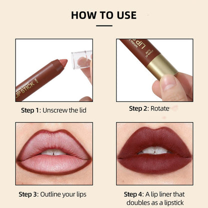 Long-Lasting Matte Lip Crayon for Women | 2-in-1 Liner & Lipstick | Hydrating & Non-Drying | Precision Triangular Tip | 6 Colors ✨