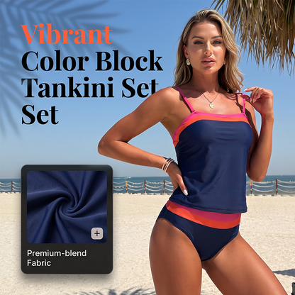Women Two-Piece Tankini Color Block Conservative Swimsuit Set 👙