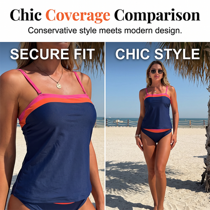 Women Two-Piece Tankini Color Block Conservative Swimsuit Set 👙