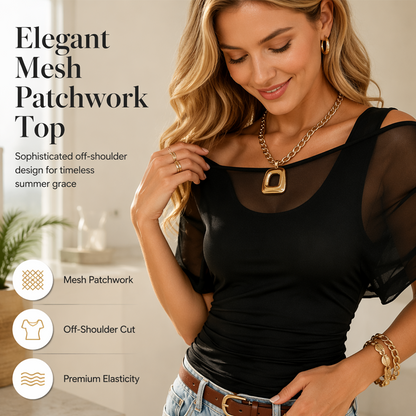 Women Off-Shoulder Mesh Patchwork Top
