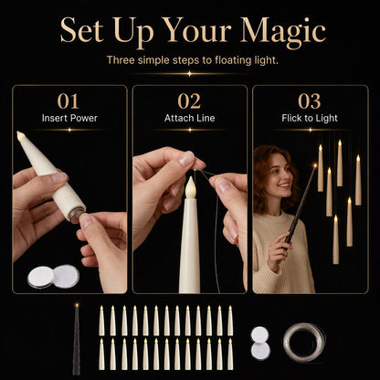 Magical Wand Remote Floating LED Taper Candles Set