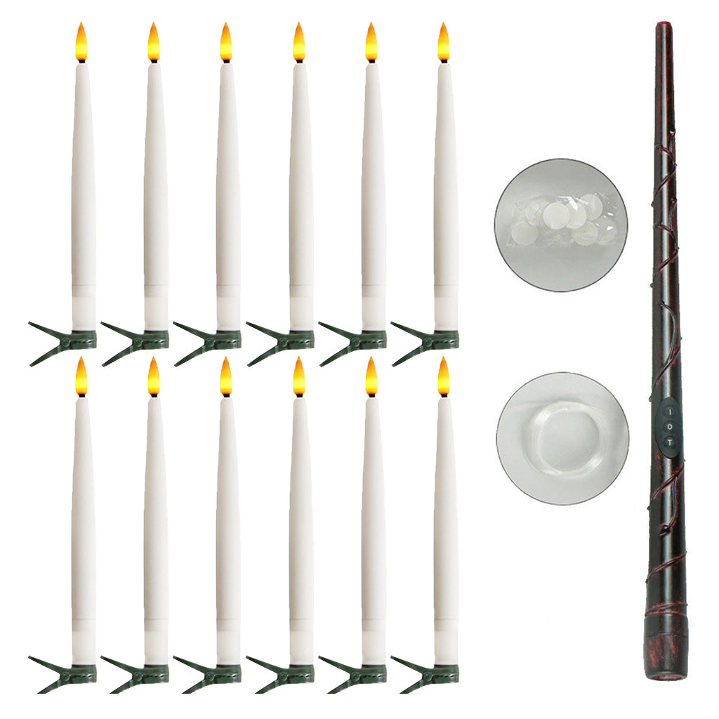 Magical Wand Remote Floating LED Taper Candles Set