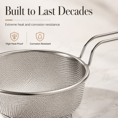 🔪🍳 Stainless Steel Sieve with Handle – Fine mesh, durable & easy-grip – Perfect for straining pasta, fruits & veggies 💧