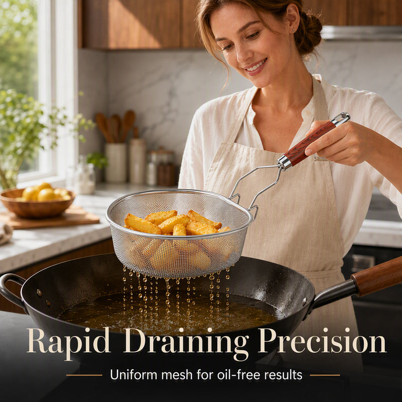 🔪🍳 Stainless Steel Sieve with Handle – Fine mesh, durable & easy-grip – Perfect for straining pasta, fruits & veggies 💧