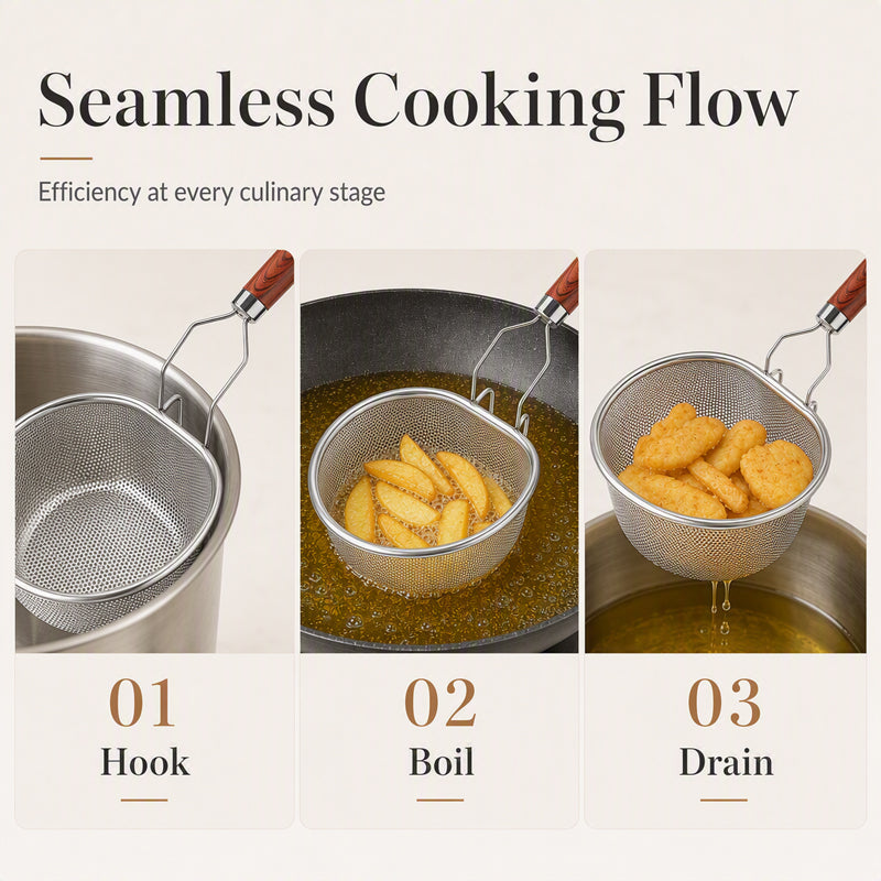 🔪🍳 Stainless Steel Sieve with Handle – Fine mesh, durable & easy-grip – Perfect for straining pasta, fruits & veggies 💧