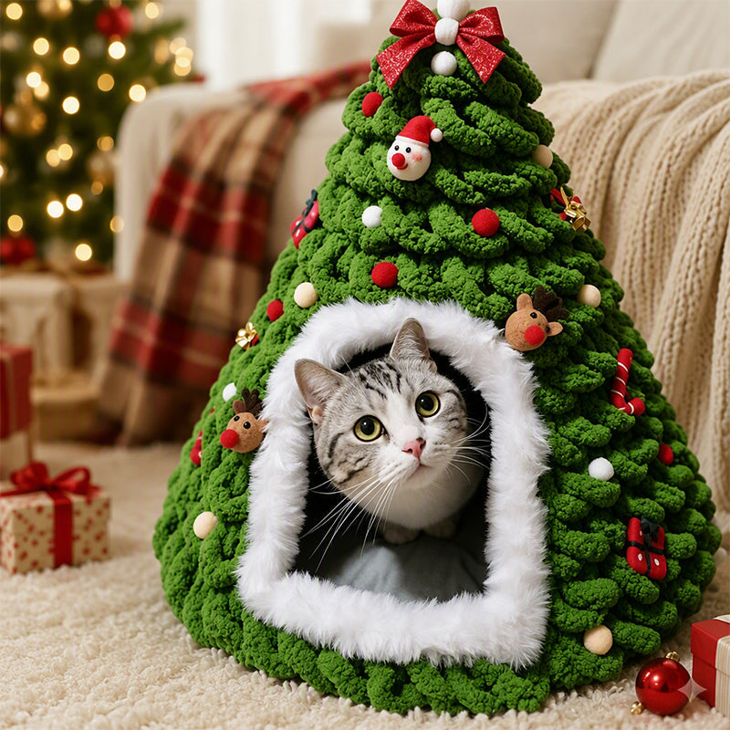 Cozy Christmas Tree Cat Cave