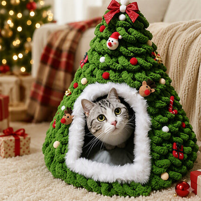Cozy Christmas Tree Cat Cave