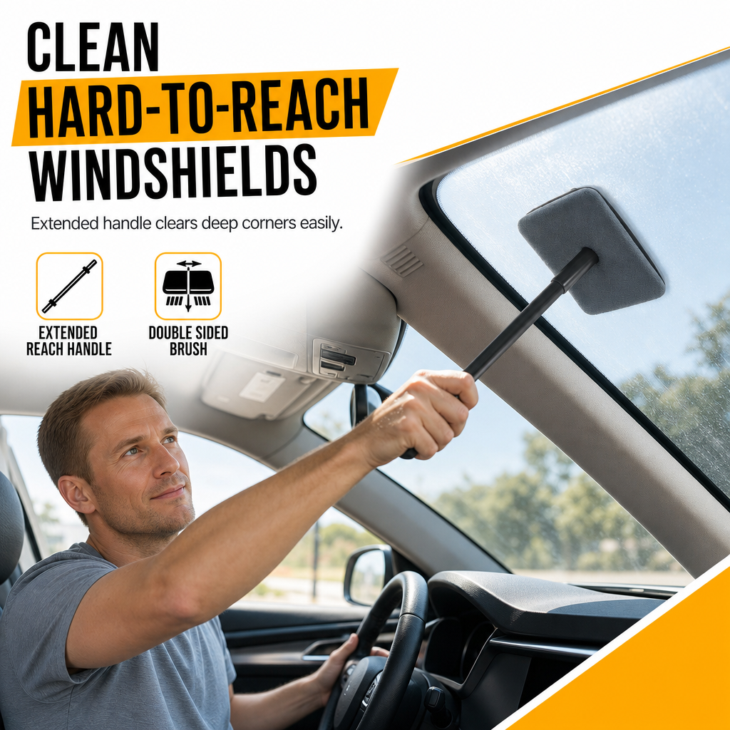 🚗Car Windshield Cleaning Brush – Extended Long Handle Double-Sided Window Cleaner, Reach Deep Corners, 4 Kit Options for Interior Auto Glass