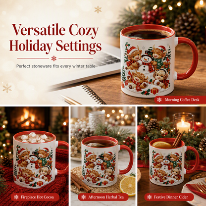 ☕✨Festive Highland Cow & Snowman Ceramic Mugs – Add a Little Christmas Magic to Every Sip!