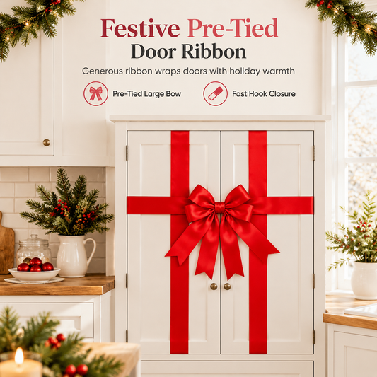 Christmas Red Bow Decoration for Kitchen Cabinet Doors and Front Doors with Hook and Loop Fastener