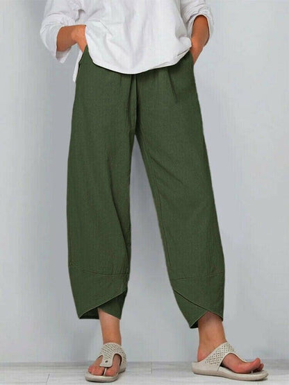 👖Vintage Asymmetrical Elastic Waist Pockets Pants – Unique Design, Comfortable Fit & Functional Style🌸
